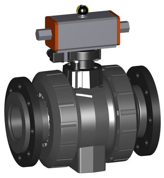 Ball valve type 230 PVC-U DA (Double acting) Without manual override With backing flanges PP-st metric