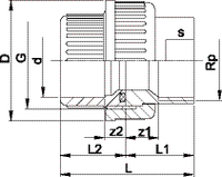 Adaptor union ABS metric stainless steel Rp