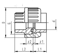 Adaptor union ABS metric brass Rp