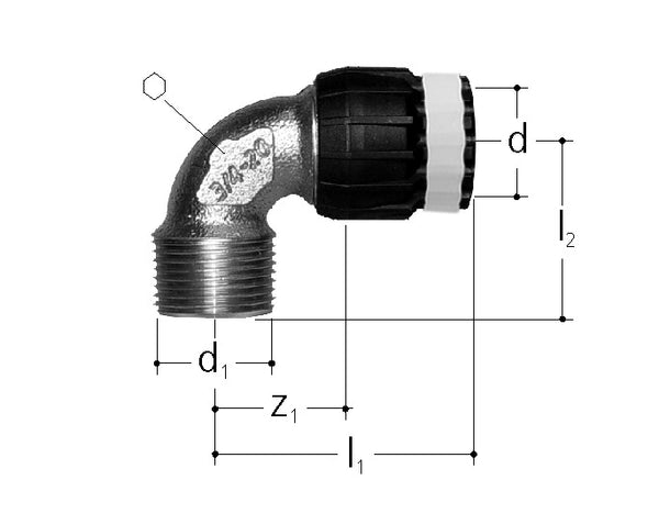 JRG Sanipex MT Elbow 90° with male thread gunmetal