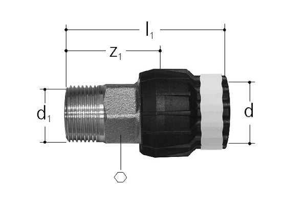 Adapter with male thread