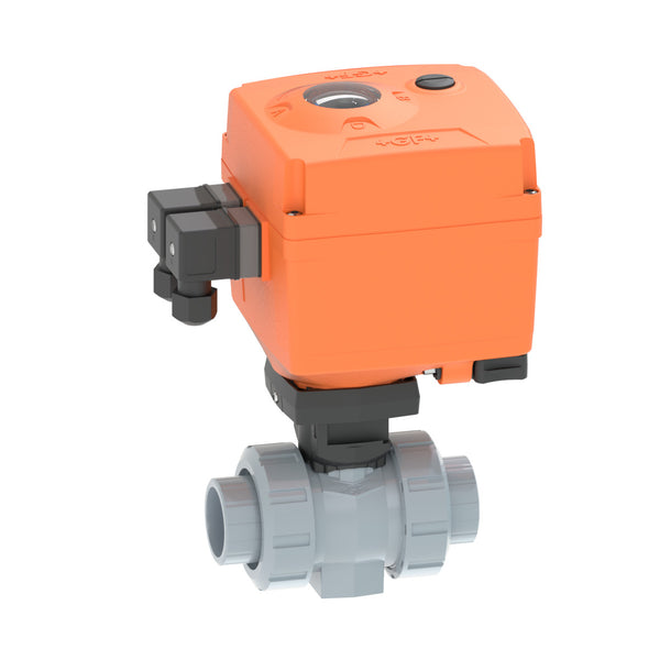 ABS Ball valve type 127 24V With manual emergency override With solvent cement sockets metric