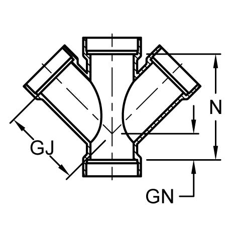 Double Branch Wye 45° (S x S x S x S)