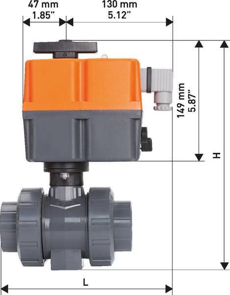 Ball valve type 104 PVC-C 24V With solvent cement sockets metric