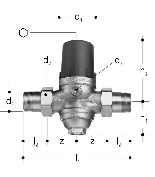 JRGURED pressure reducing valve with unions, PN 25 (Max Temperature 70°C, Factory Setting 600kPa)