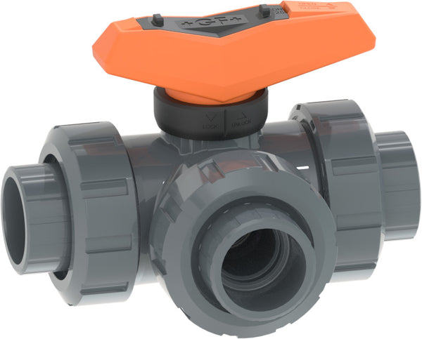 3-Way ball valve type 543 Pro PVC-U Horizontal/T-port With threaded sockets NPT